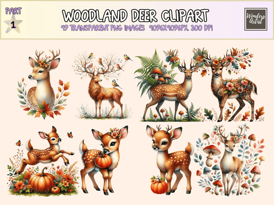 Woodland Deer Clipart All Bundles Clipart Line Art - WondersArtist