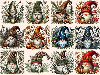 Woodland Gnomes (P2) Clipart Cute gnome art - Wonders Artist