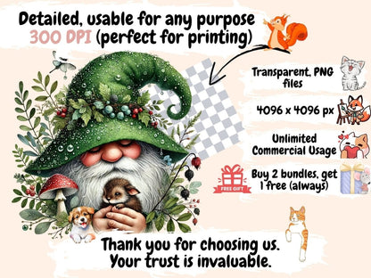 Woodland Gnomes (P2) Clipart Cute gnome art - Wonders Artist