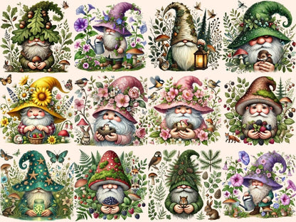 Woodland Gnomes (P2) Clipart Cute gnome art - Wonders Artist