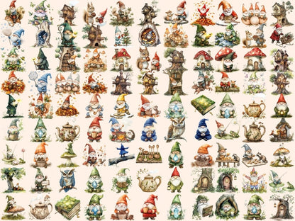 Woodland Gnomes Watercolor Clipart cozy gnome clipart cute gnome png enchanted gnome png - WondersArtist