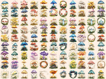 Woodland Mushrooms Watercolor Clipart fantasy Mushrooms - Wonders Artist