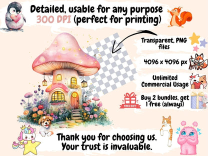 Woodland Mushrooms Watercolor Clipart fantasy Mushrooms - Wonders Artist