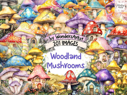 Woodland Mushrooms Watercolor Clipart fantasy Mushrooms - Wonders Artist