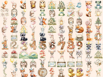 Woodland Party Watercolor Clipart - Wonders Artist