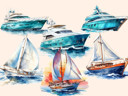 Yachts Watercolor Clipart boat clipart - Wonders Artist