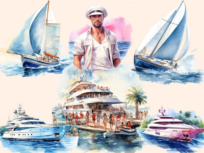 Yachts Watercolor Clipart boat clipart - Wonders Artist