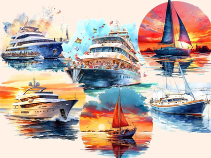Yachts Watercolor Clipart boat clipart - Wonders Artist
