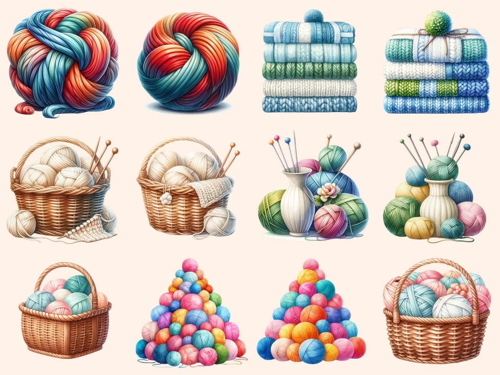 Yarn Balls Clipart - High - Quality Instant Digital Download for Creative Projects