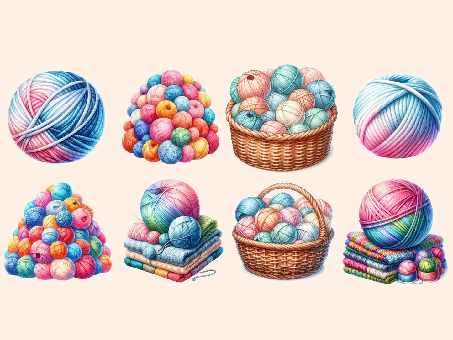 Yarn Balls Clipart - High - Quality Instant Digital Download for Creative Projects