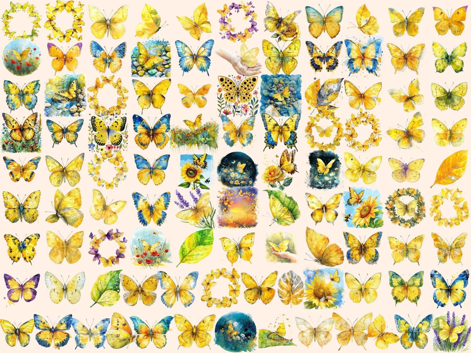 Yellow Butterflies Watercolor Clipart - High - Quality Instant Digital Download for Creative Projects