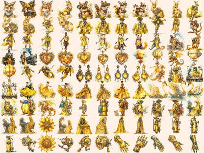 Yellow Butterflies Watercolor Clipart steampunk art - Wonders Artist