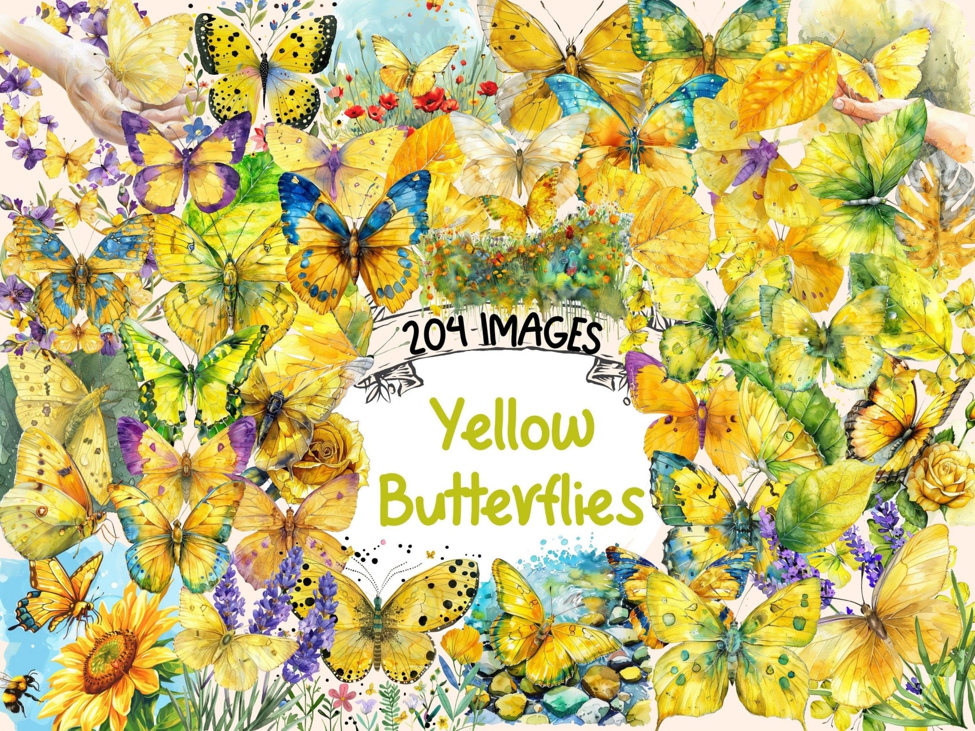 Yellow Butterflies Watercolor Clipart - High - Quality Instant Digital Download for Creative Projects