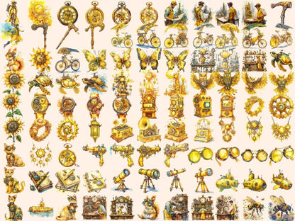 Yellow Butterflies Watercolor Clipart steampunk art - Wonders Artist