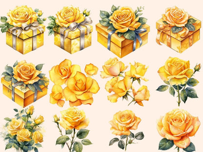 Yellow Roses Watercolor Clipart boho rose clipart - Wonders Artist