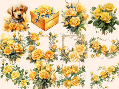 Yellow Roses Watercolor Clipart boho rose clipart - Wonders Artist