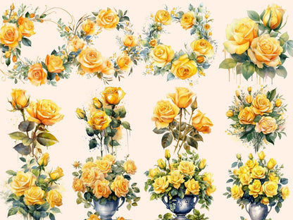Yellow Roses Watercolor Clipart boho rose clipart - Wonders Artist