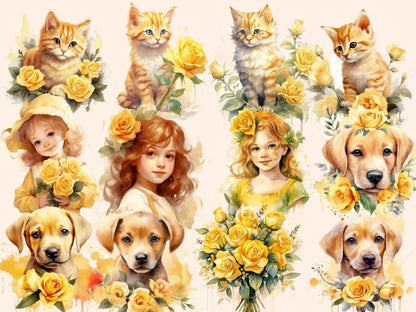 Yellow Roses Watercolor Clipart boho rose clipart - Wonders Artist