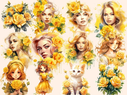 Yellow Roses Watercolor Clipart boho rose clipart - Wonders Artist