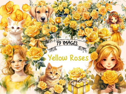 Yellow Roses Watercolor Clipart boho rose clipart - Wonders Artist