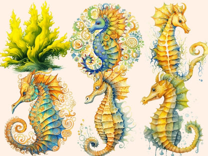 Yellow Seahorses Watercolor Clipart nautical nursery - Wonders Artist