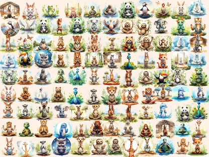 Yoga Animals Watercolor Clipart animal meditation - Wonders Artist