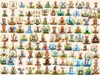Yoga Animals Watercolor Clipart animal meditation - Wonders Artist