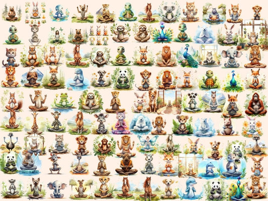 Animales de yoga acuarela clipart