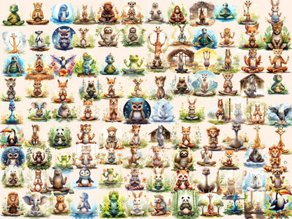 Yoga Animals Watercolor Clipart animal meditation - Wonders Artist