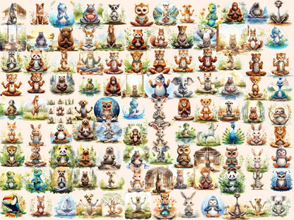 Yoga Animals Watercolor Clipart animal meditation - Wonders Artist