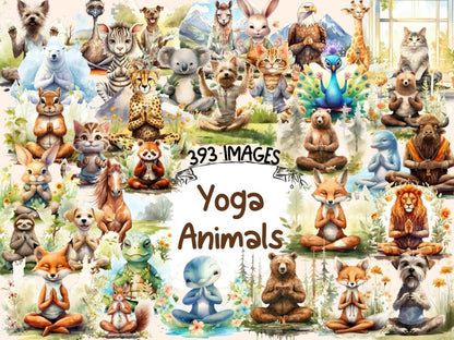 Yoga Animals Watercolor Clipart animal meditation - Wonders Artist