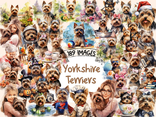 Yorkshire Terriers Watercolor Clipart - High - Quality Instant Digital Download for Creative Projects