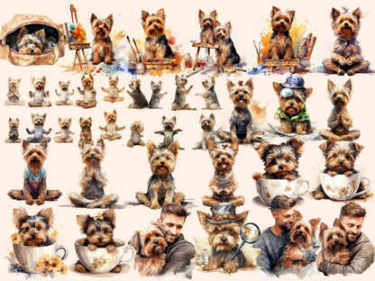 Yorkshire Terriers Watercolor Clipart cute yorkie clipart - Wonders Artist