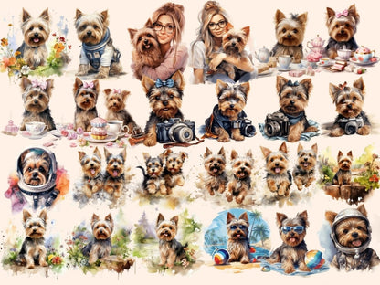 Yorkshire Terriers Watercolor Clipart cute yorkie clipart - Wonders Artist
