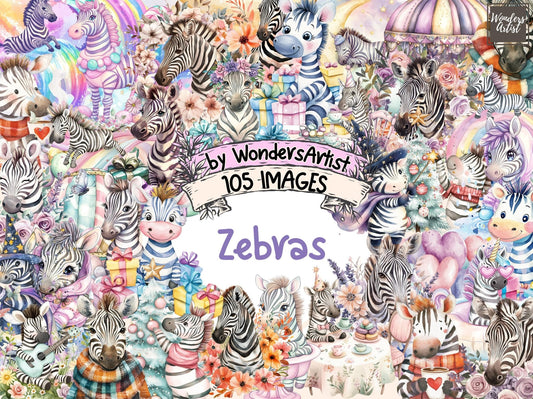 Zebras Watercolor Clipart - High - Quality Instant Digital Download for Creative Projects