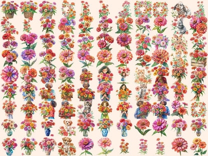 Zinnia Flowers Watercolor Clipart floral clipart - Wonders Artist