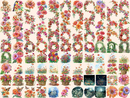 Zinnia Flowers Watercolor Clipart floral clipart - Wonders Artist