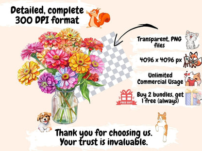 Zinnia Flowers Watercolor Clipart floral clipart - Wonders Artist