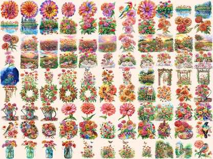 Zinnia Flowers Watercolor Clipart floral clipart - Wonders Artist